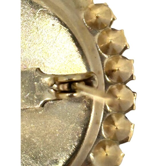 Vintage Floral Porcelain Rose Brooch With Rhinestone Accents - Picture 10 of 11